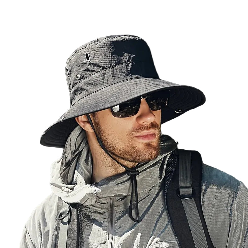 Pánský klobouk proti slunci pro outdoorové aktivity se širokou krempou a odvětráváním