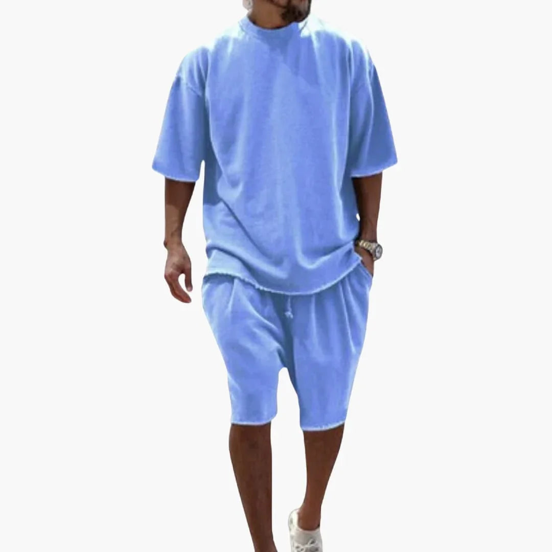 Pánský letní dvoudílný komplet s oversized tričkem a kraťasy se stahovací šňůrkou