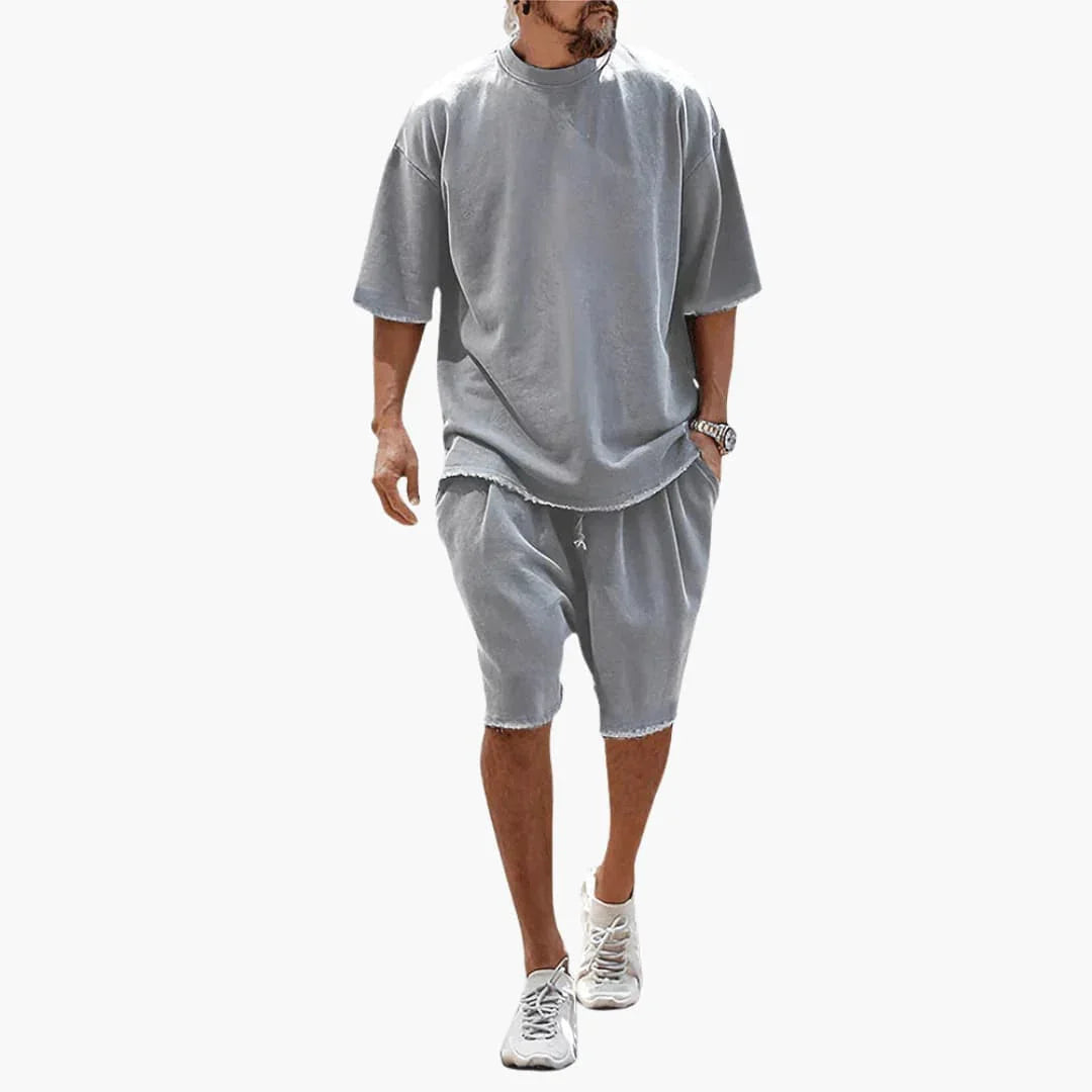 Pánský letní dvoudílný komplet s oversized tričkem a kraťasy se stahovací šňůrkou