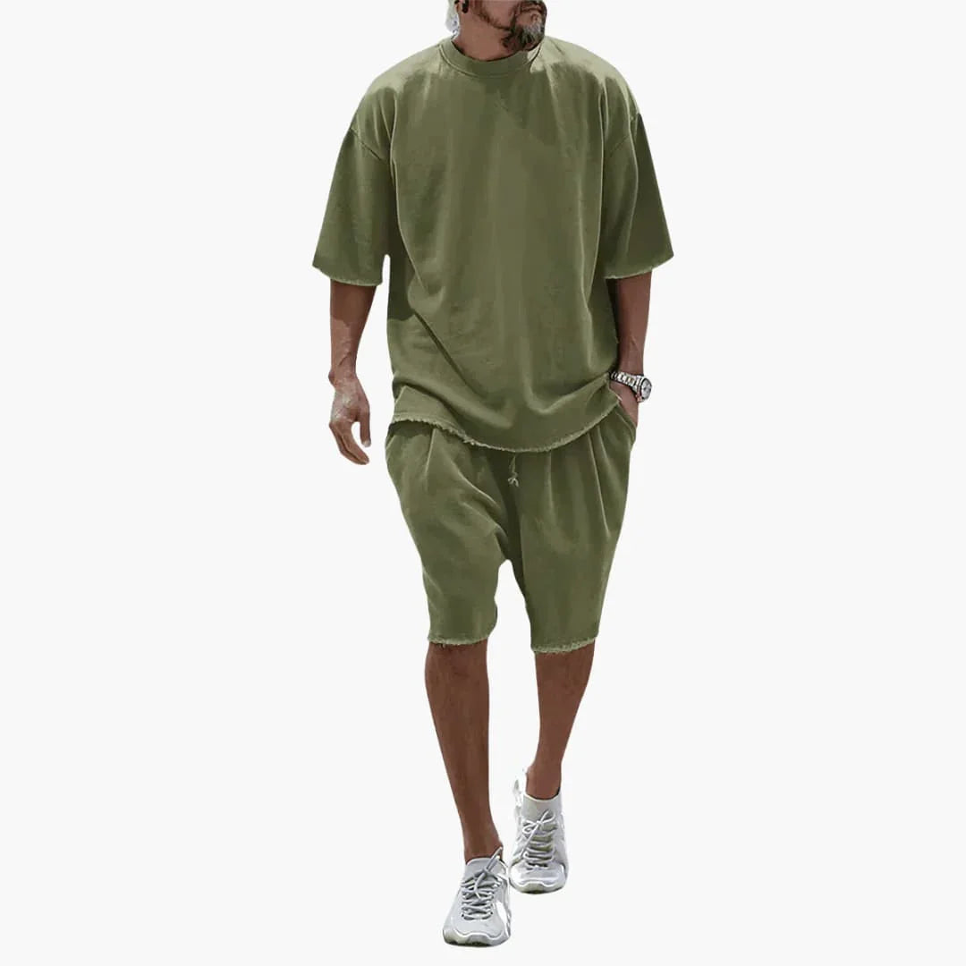 Pánský letní dvoudílný komplet s oversized tričkem a kraťasy se stahovací šňůrkou