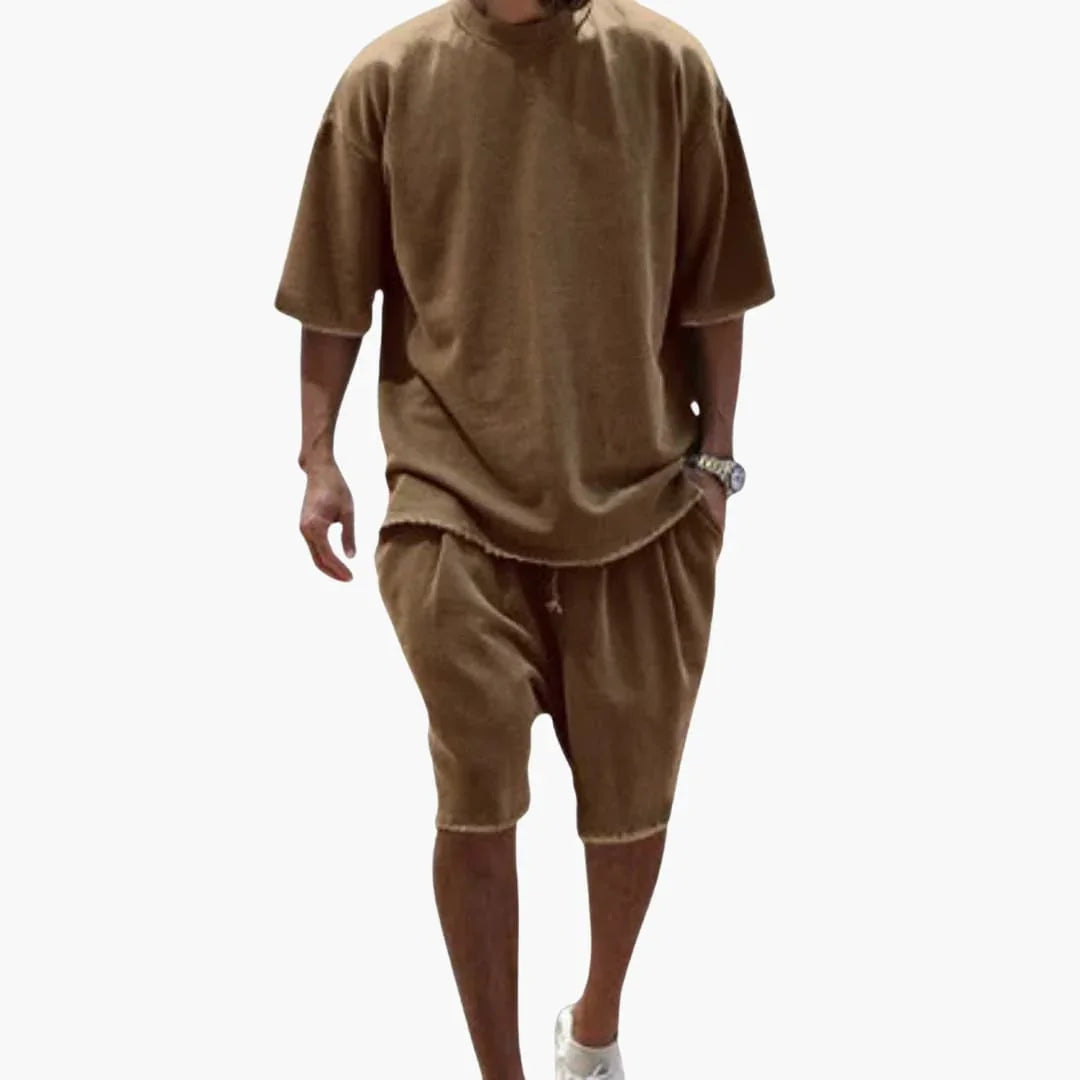 Pánský letní dvoudílný komplet s oversized tričkem a kraťasy se stahovací šňůrkou