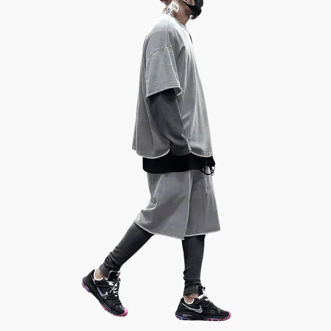 Pánský letní dvoudílný komplet s oversized tričkem a kraťasy se stahovací šňůrkou