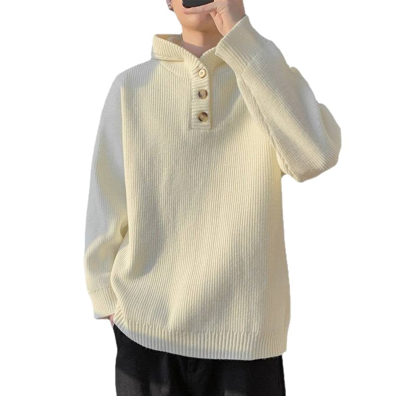 Pánský pletený svetr s kapucí a zapínáním na knoflíky