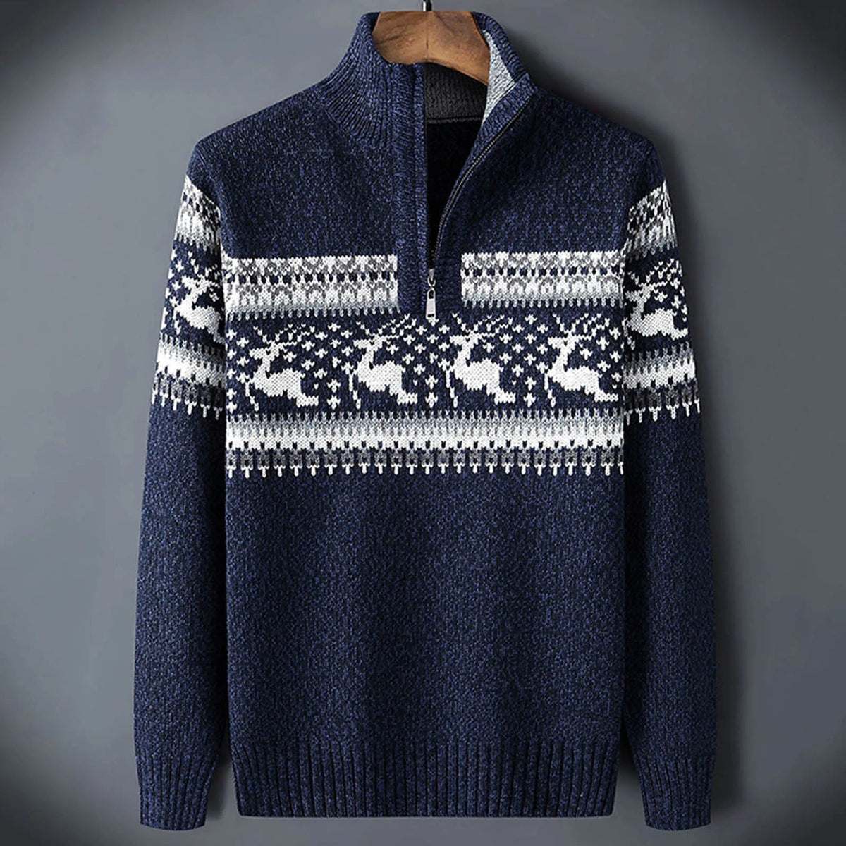Pánský svetr na poloviční zip s vzorem Fair Isle