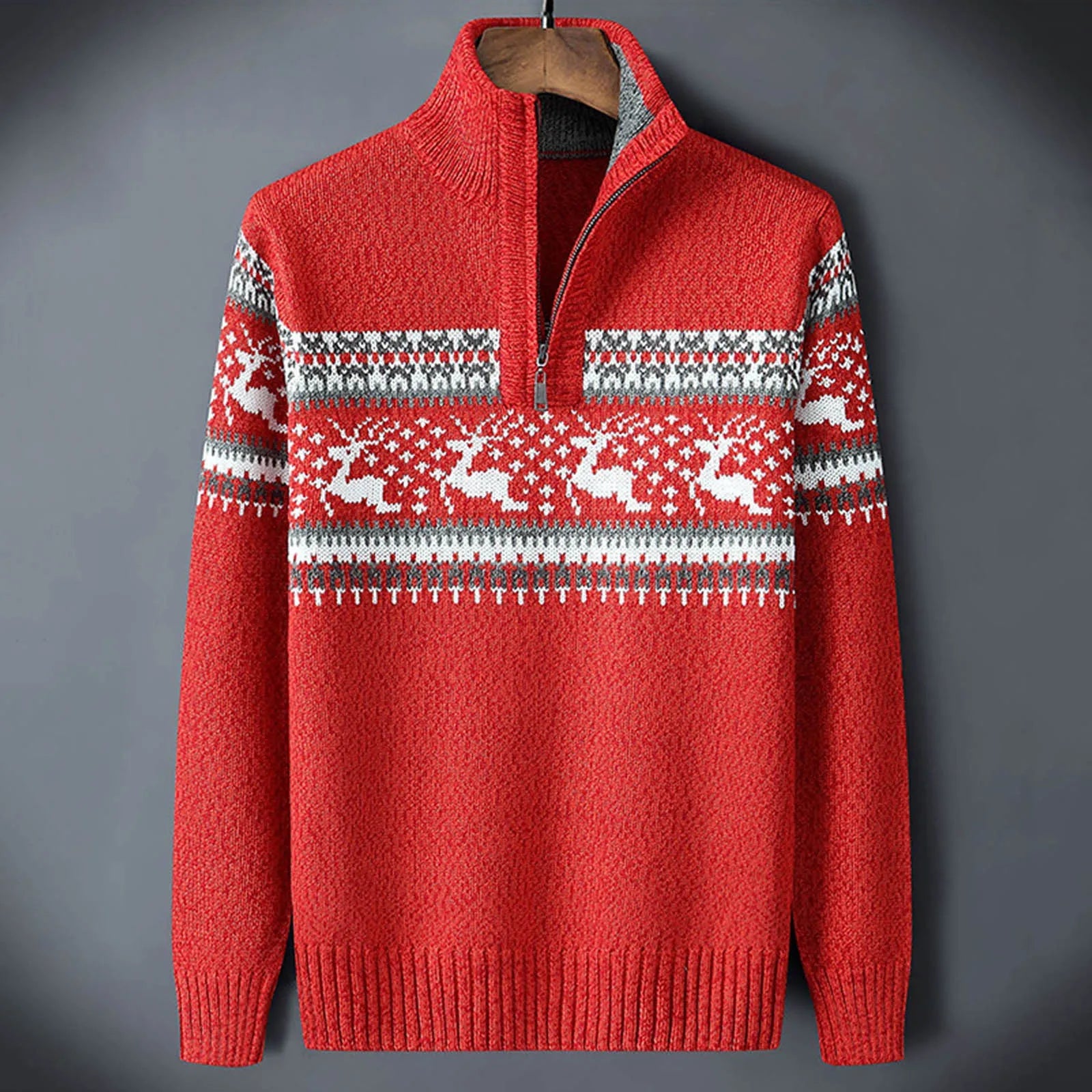 Pánský svetr na poloviční zip s vzorem Fair Isle