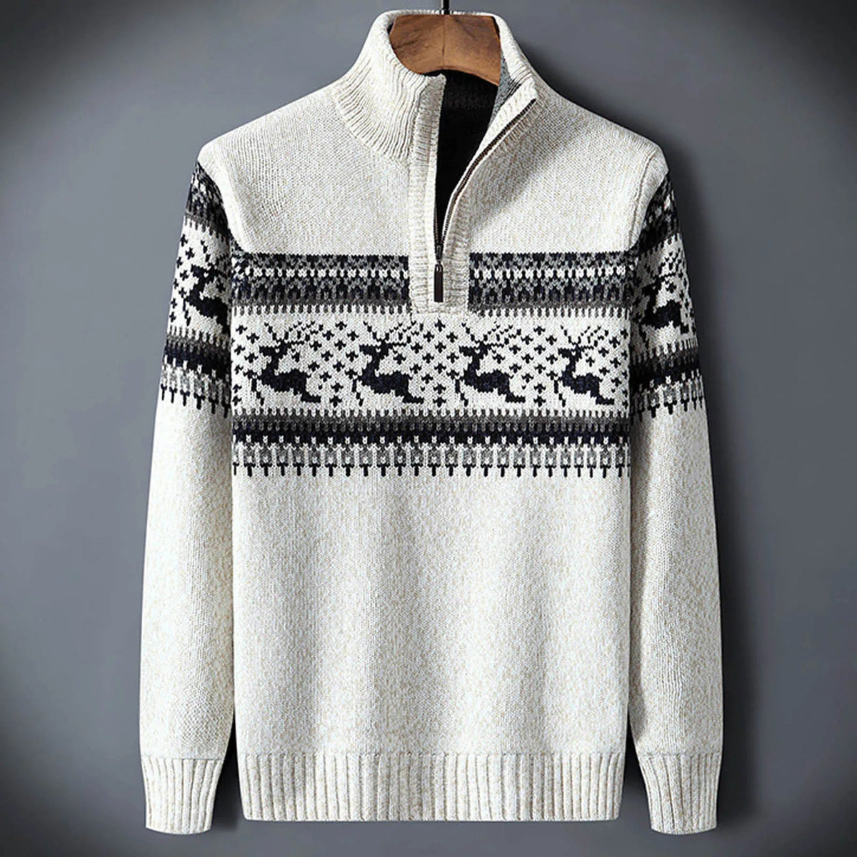 Pánský svetr na poloviční zip s vzorem Fair Isle
