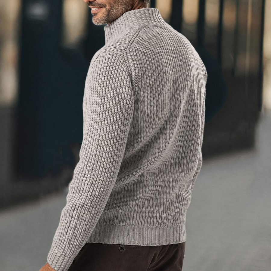 Pánský žebrovaný pletený svetr na zip