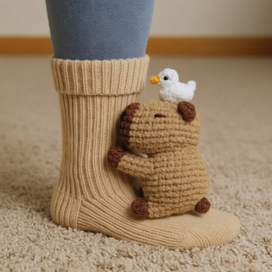 Pohodlné domácí ponožky s objímajícími zvířátky – teplé, roztomilé ponožky s motivem postaviček, unisex univerzální velikost