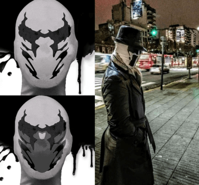 Pohyblivá Rorschachova maska s inkoustovými skvrnami