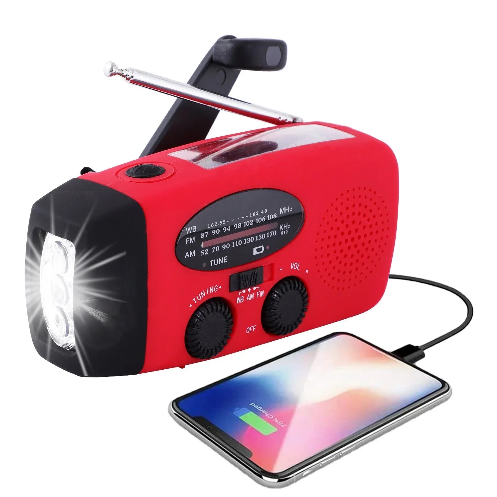 Přenosné nouzové rádio s LED svítilnou a powerbankou