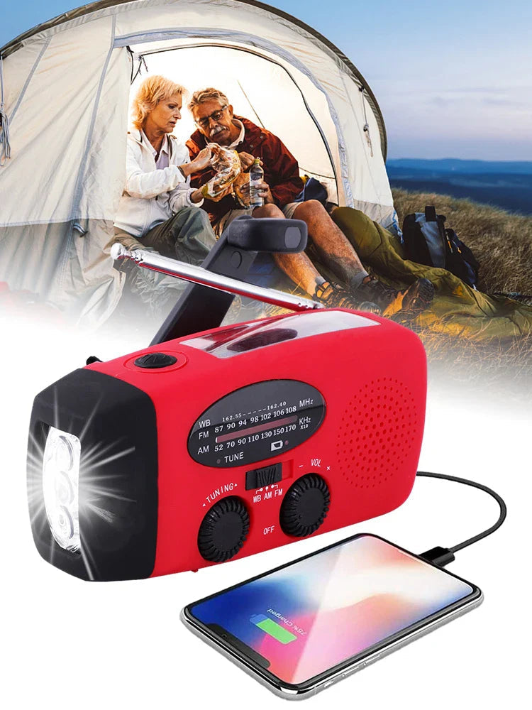 Přenosné nouzové rádio s LED svítilnou a powerbankou