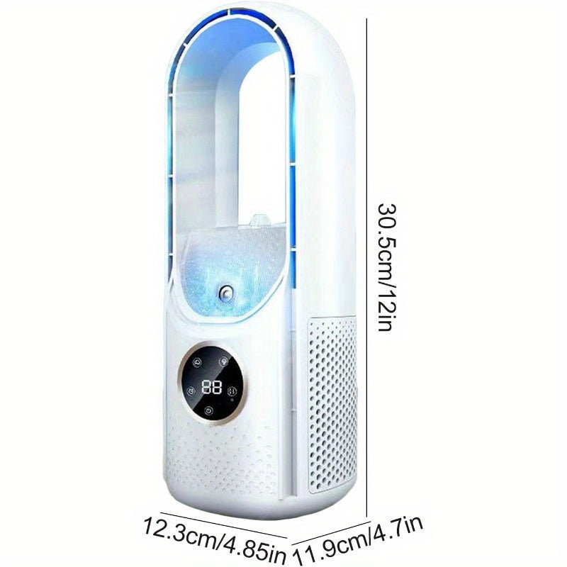 Přenosný bezvrtulový ventilátor s nočním světlem – 6rychlostní zvlhčovač a čistič vzduchu, tichý stolní USB ochlazovač do ložnice a místností