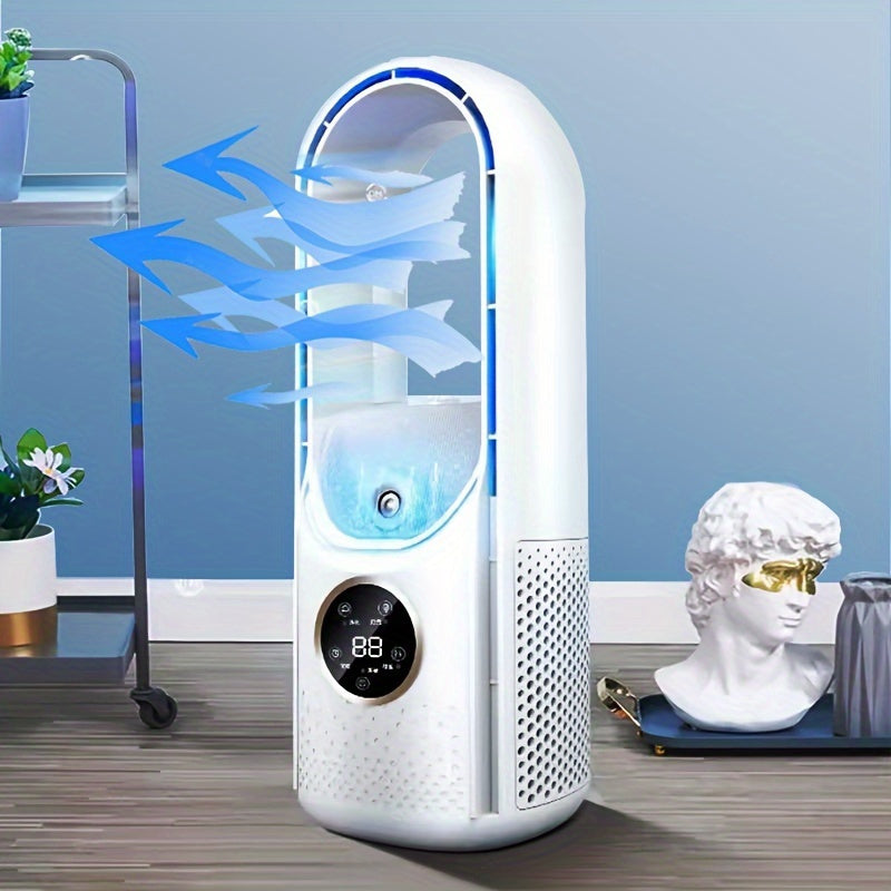 Přenosný bezvrtulový ventilátor s nočním světlem – 6rychlostní zvlhčovač a čistič vzduchu, tichý stolní USB ochlazovač do ložnice a místností