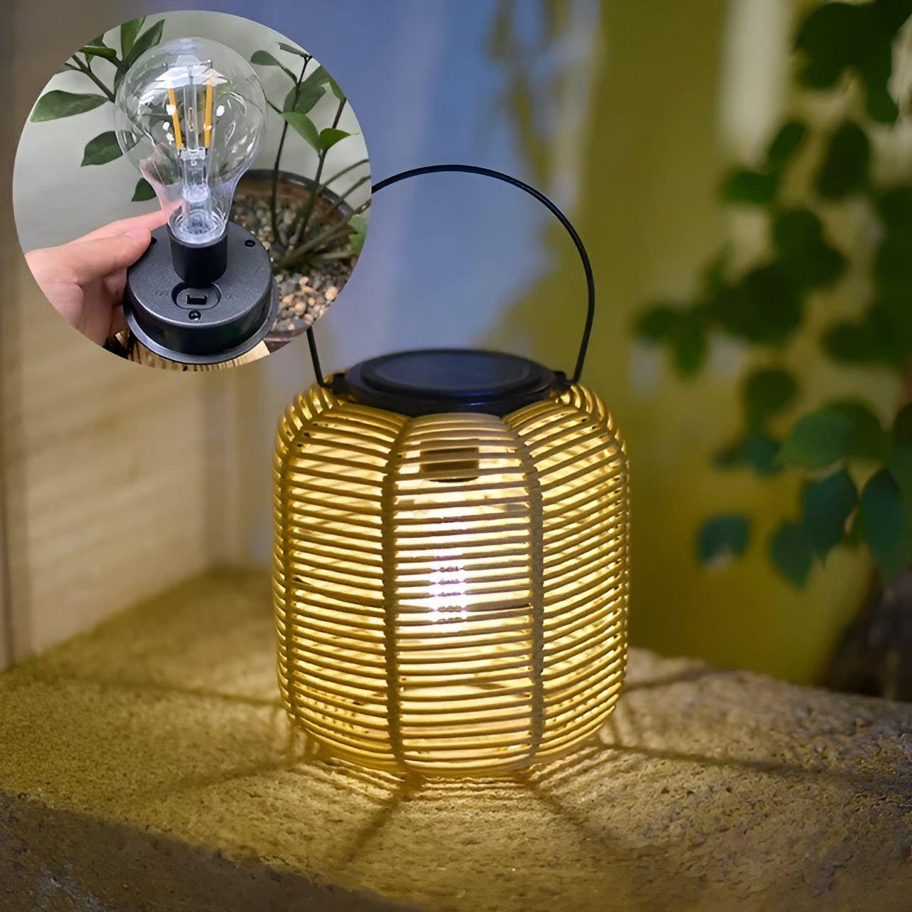 Ratanová solární zahradní lampa s automatickým osvětlením pro venkovní použití