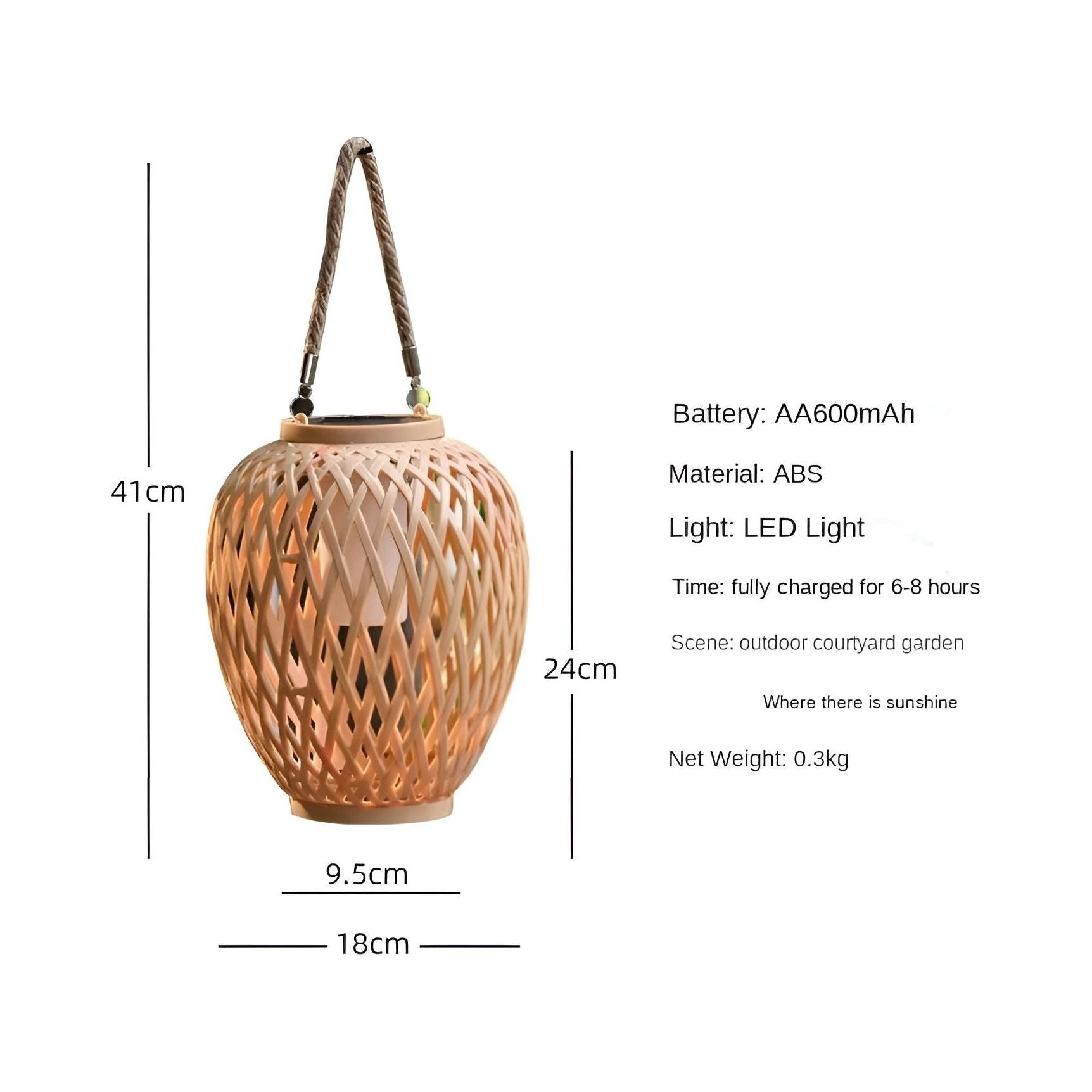 Ratanová solární zahradní lampa s automatickým osvětlením pro venkovní použití