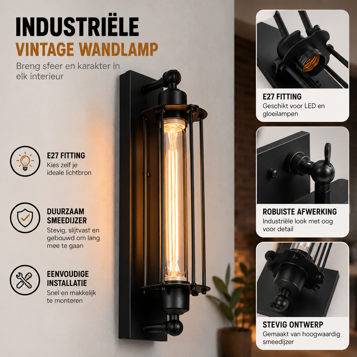Retro průmyslové nástěnné svítidlo E27 | Klasické nástěnné světlo s moderním LED designem pro domovní dekoraci