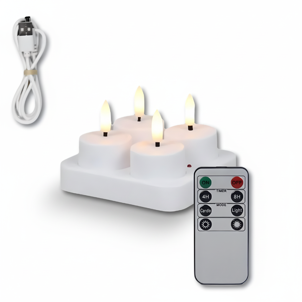 Sada bezplamenných LED svíček s dálkovým ovládáním a časovačem, dobíjecí přes USB