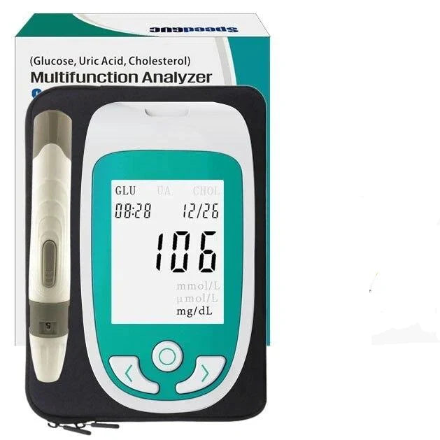 Sada přístroje na měření cholesterolu a cukru v krvi pro domácí použití, multifunkční měřič, kompaktní a snadno použitelný