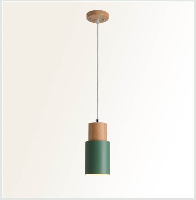 Severská válcová závěsná lampa Macaron | Moderní design ze dřeva a kovu