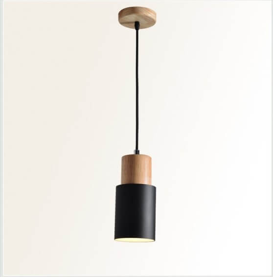 Severská válcová závěsná lampa Macaron | Moderní design ze dřeva a kovu