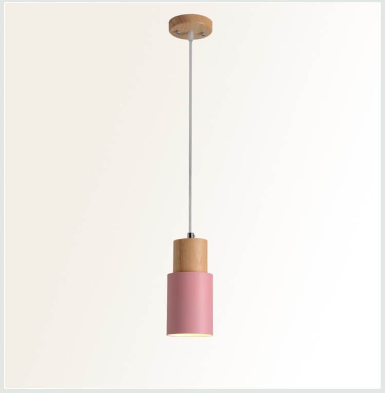 Severská válcová závěsná lampa Macaron | Moderní design ze dřeva a kovu