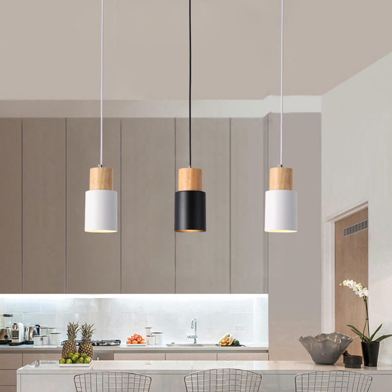 Severská válcová závěsná lampa Macaron | Moderní design ze dřeva a kovu