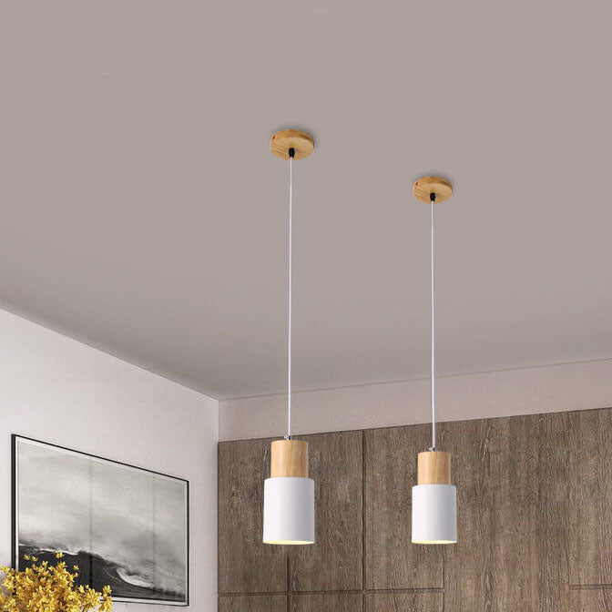 Severská válcová závěsná lampa Macaron | Moderní design ze dřeva a kovu