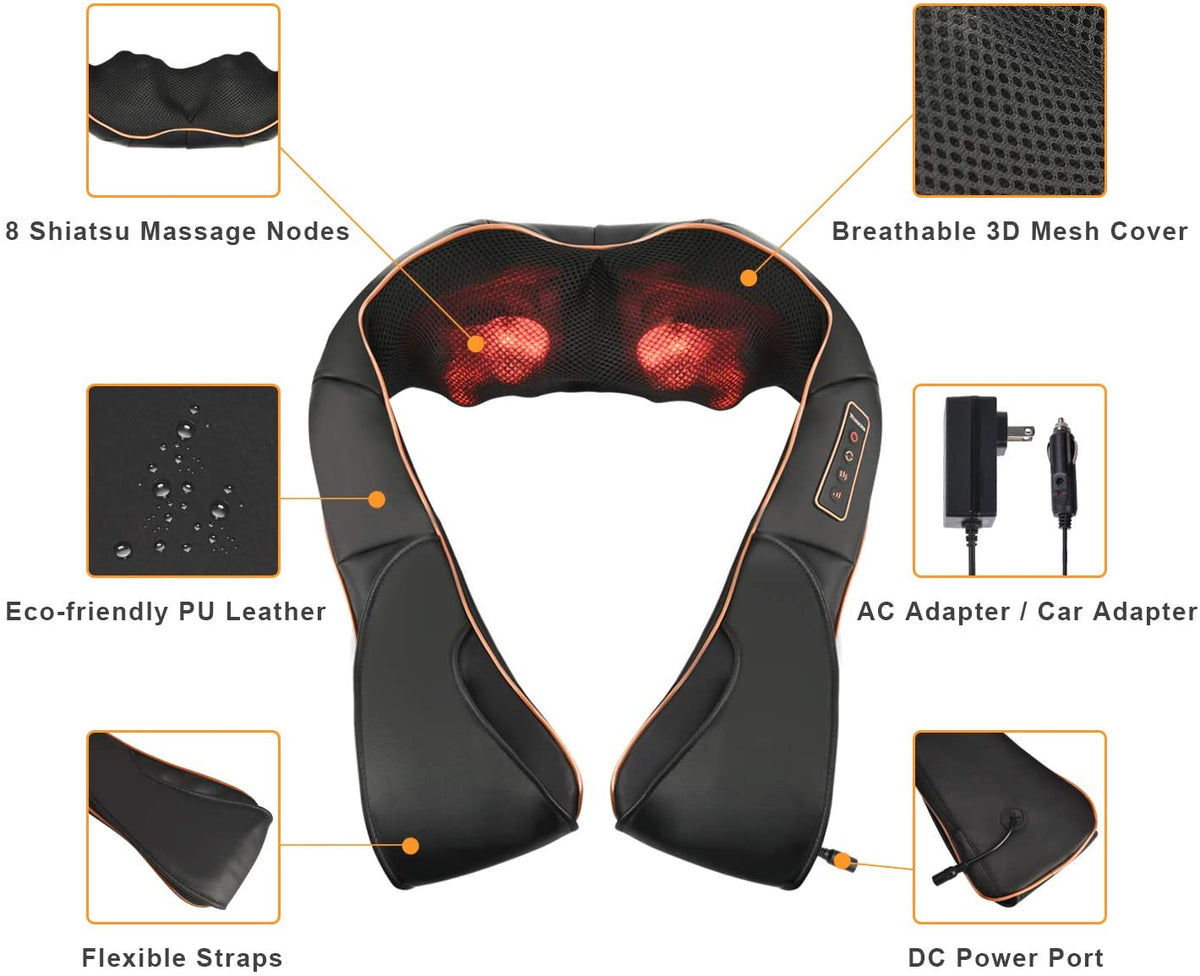 Shiatsu masážní polštář s vyhříváním na krk, ramena a záda (V2)