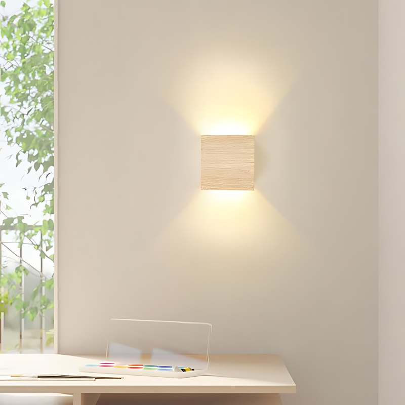 Skandinávská LED nástěnná lampa z přírodního dřeva – minimalistické nástěnné svítidlo do ložnice a obývacího pokoje