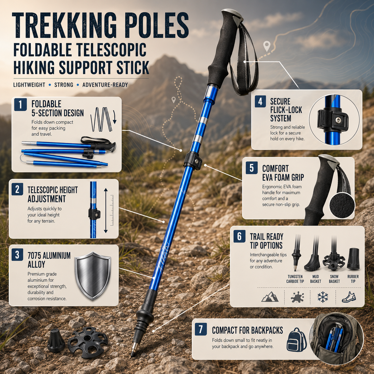 Skládací teleskopické turistické hole pro oporu