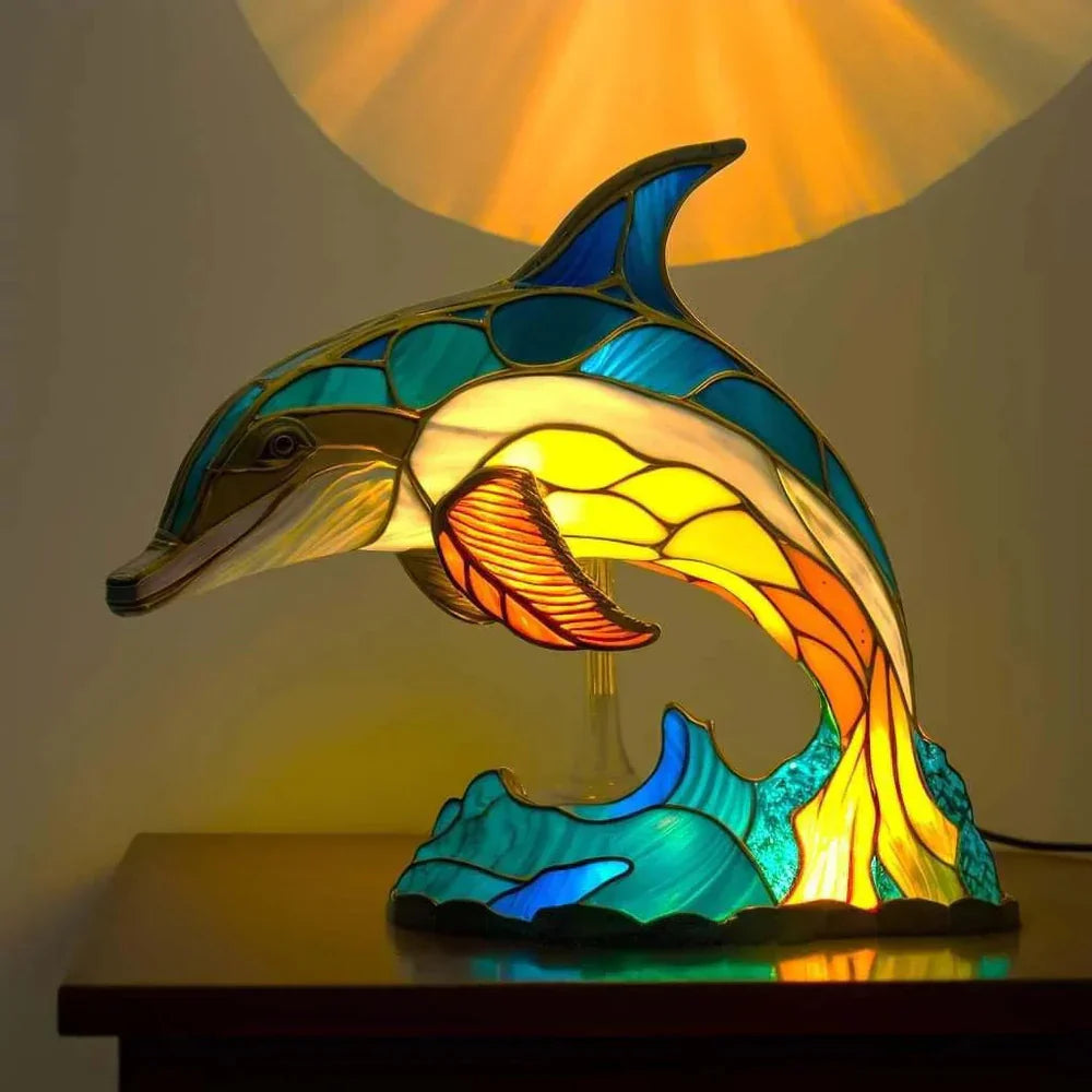 Skleněná stolní lampa ve tvaru zvířete s jemným osvětlením