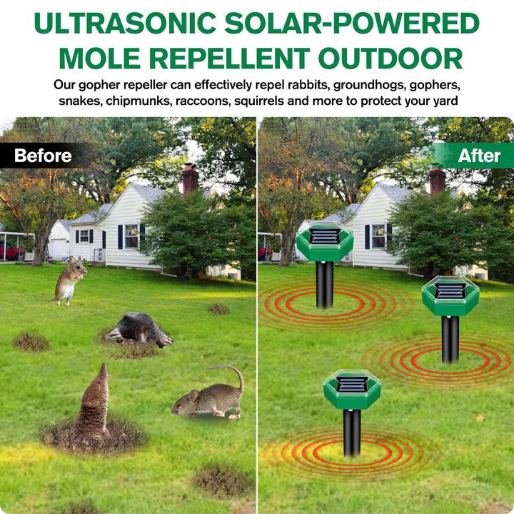 Solární ultrazvukový odpuzovač krtků, sada 4 ks