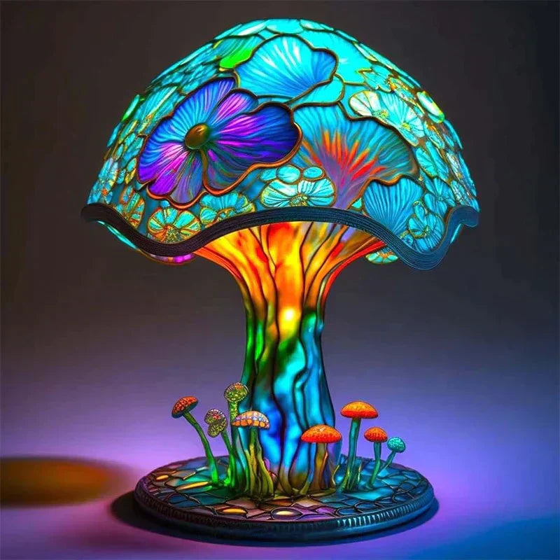 Stolní lampa „Stained-Glass Mushroom“ – Umelecké akcentové osvětlení se skulpturálním stínidlem