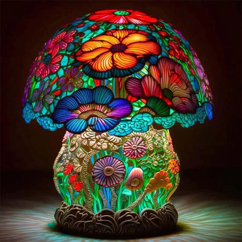 Stolní lampa „Stained-Glass Mushroom“ – Umelecké akcentové osvětlení se skulpturálním stínidlem