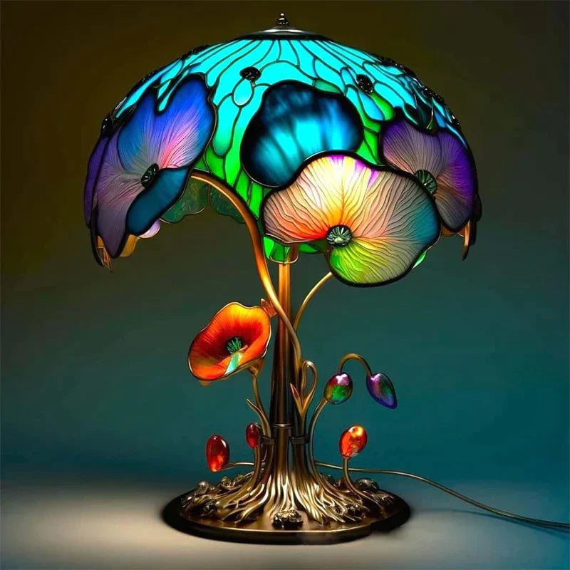 Stolní lampa „Stained-Glass Mushroom“ – Umelecké akcentové osvětlení se skulpturálním stínidlem