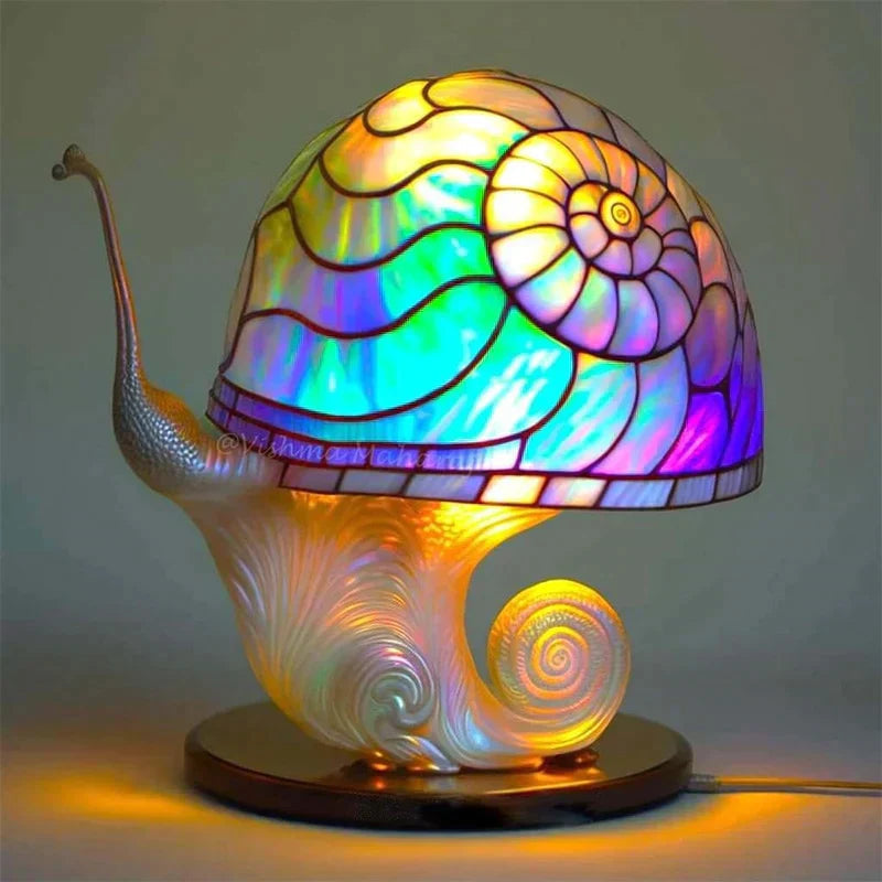 Stolní lampa „Stained-Glass Mushroom“ – Umelecké akcentové osvětlení se skulpturálním stínidlem