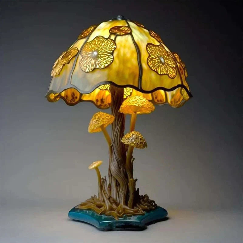 Stolní lampa „Stained-Glass Mushroom“ – Umelecké akcentové osvětlení se skulpturálním stínidlem