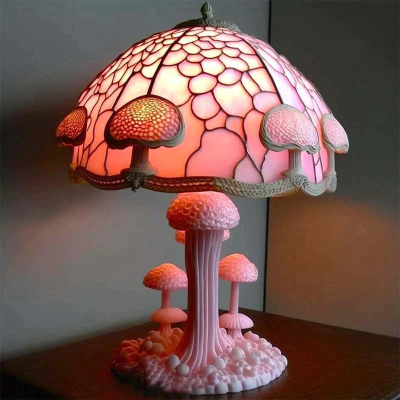 Stolní lampa „Stained-Glass Mushroom“ – Umelecké akcentové osvětlení se skulpturálním stínidlem