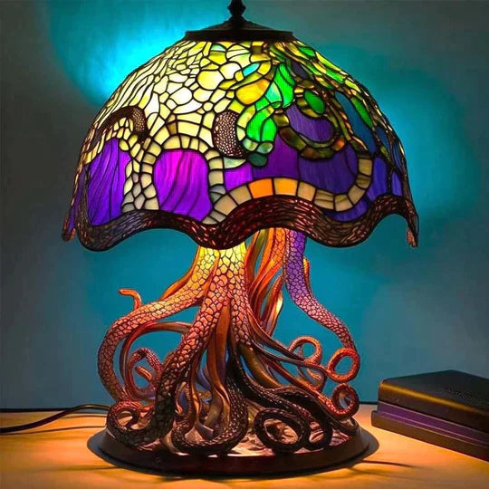 Stolní lampa „Stained-Glass Mushroom“ – Umelecké akcentové osvětlení se skulpturálním stínidlem