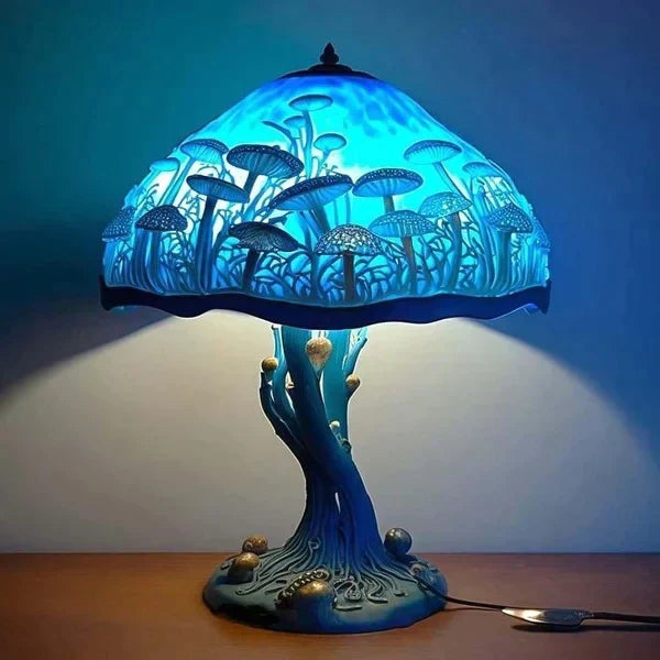 Stolní lampa „Stained-Glass Mushroom“ – Umelecké akcentové osvětlení se skulpturálním stínidlem