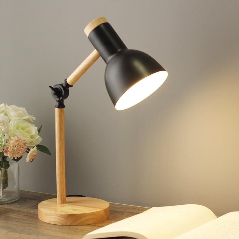 Stolní lampa v severském stylu s dřevěnou povrchovou úpravou – nastavitelná výška stolní a noční lampy pro minimalistický obývací pokoj a ložnici