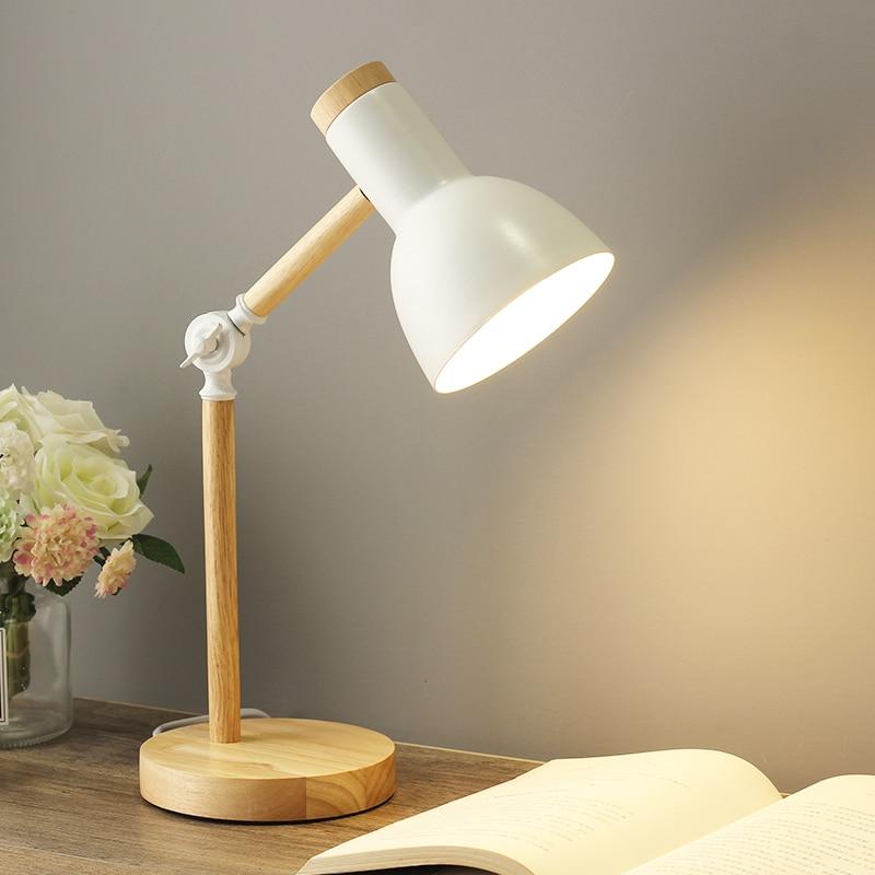 Stolní lampa v severském stylu s dřevěnou povrchovou úpravou – nastavitelná výška stolní a noční lampy pro minimalistický obývací pokoj a ložnici