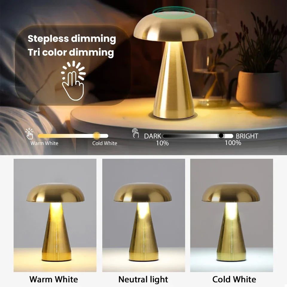 Stolní LED lampa v retro designu houby | Stmívatelná a dobíjecí