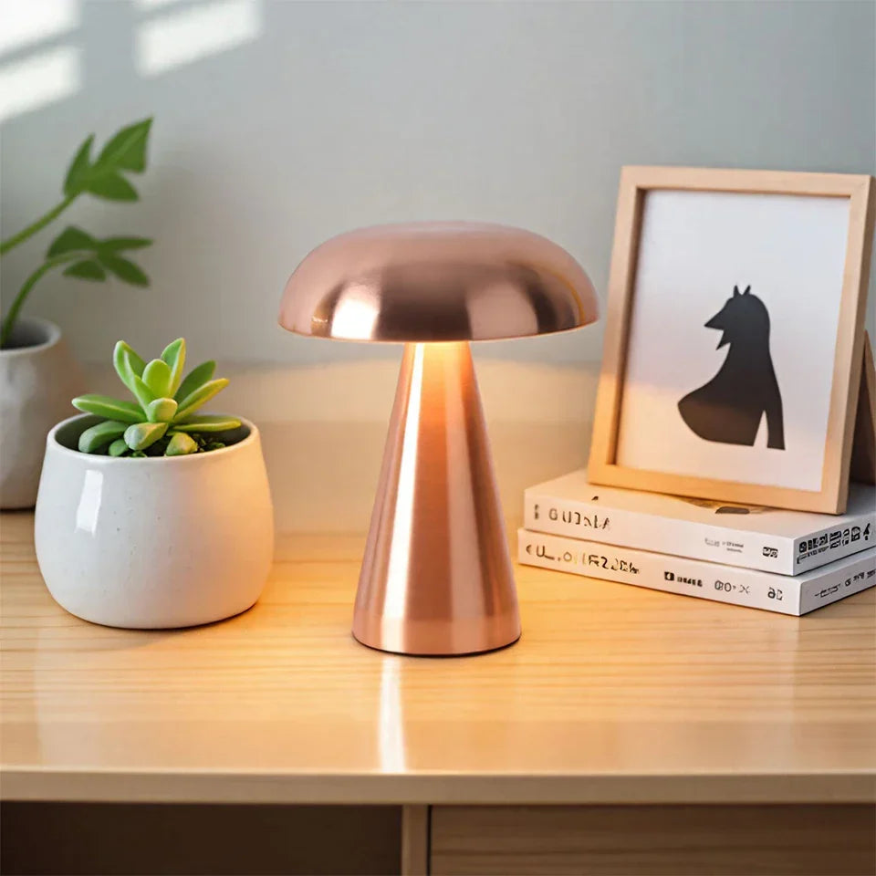 Stolní LED lampa v retro designu houby | Stmívatelná a dobíjecí