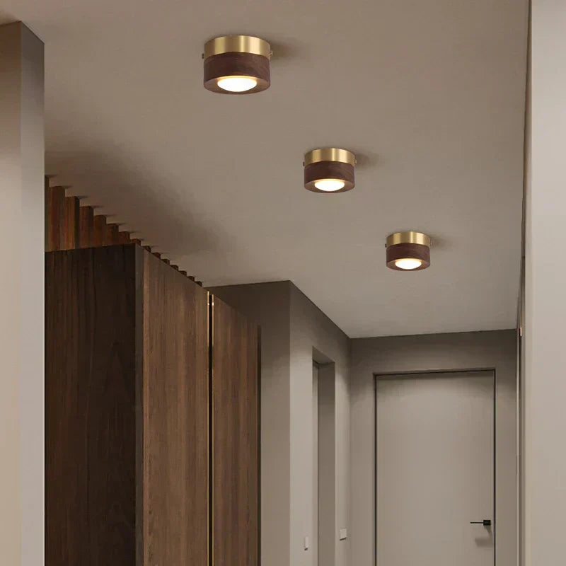 Stropní svítidlo z ořechového dřeva s LED reflektorem