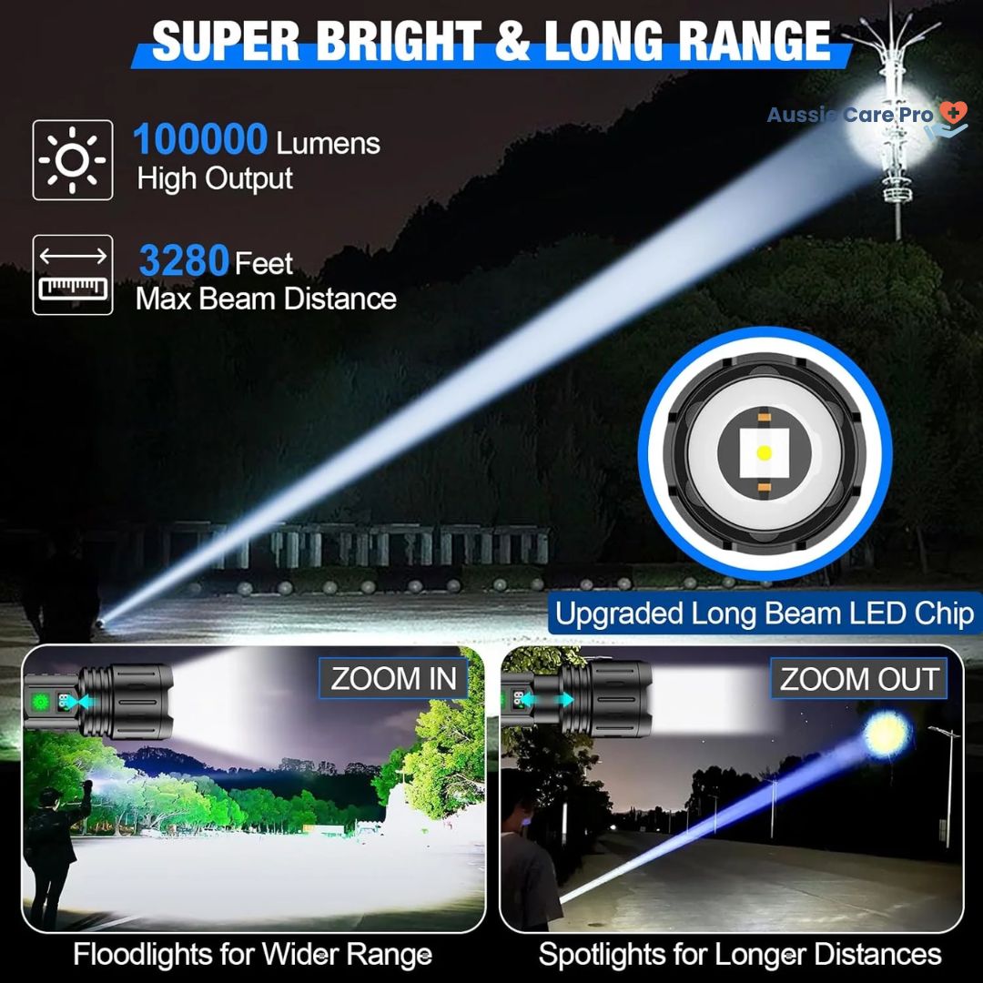 Taktická LED svítilna – nabíjecí, 100 000 lumenů