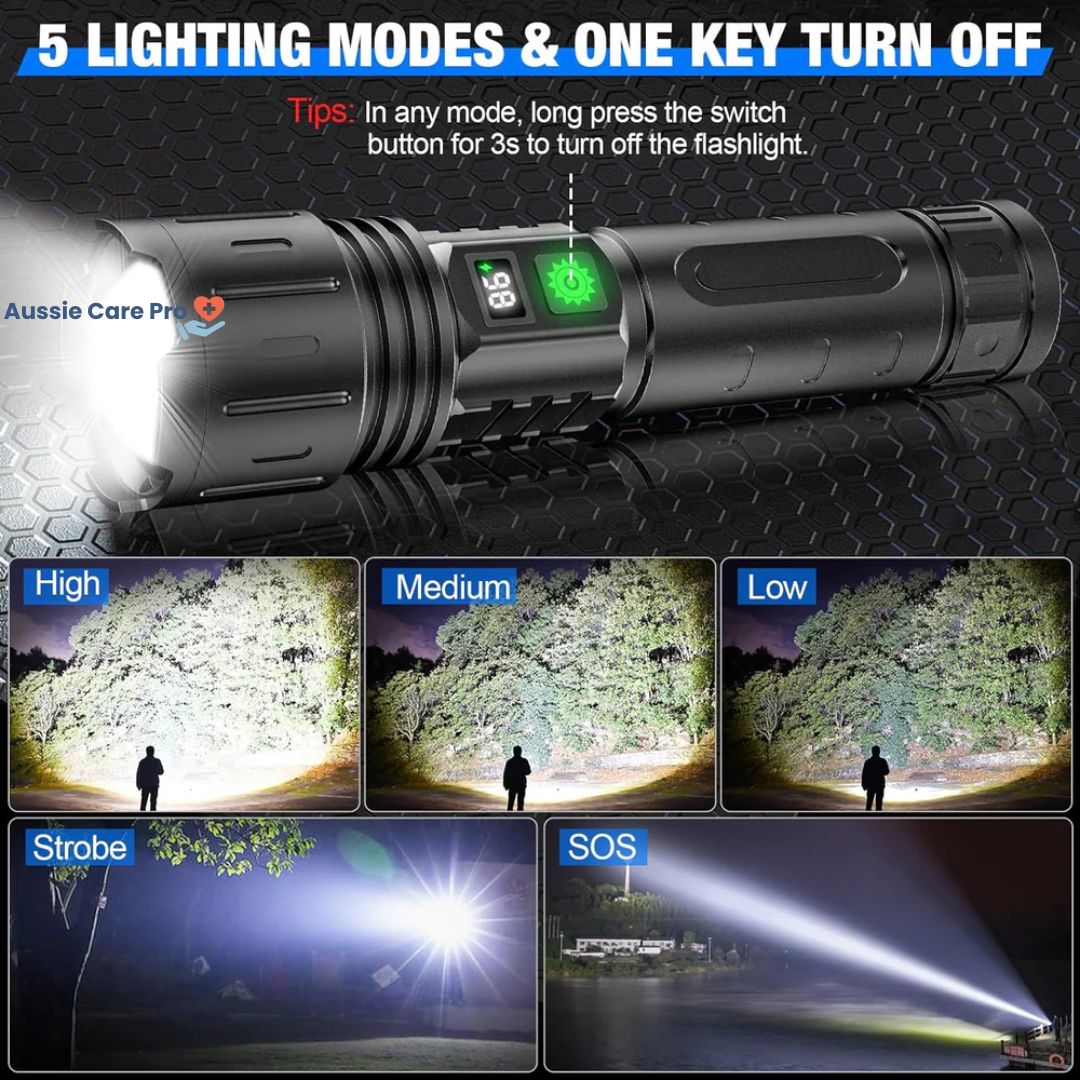 Taktická LED svítilna – nabíjecí, 100 000 lumenů