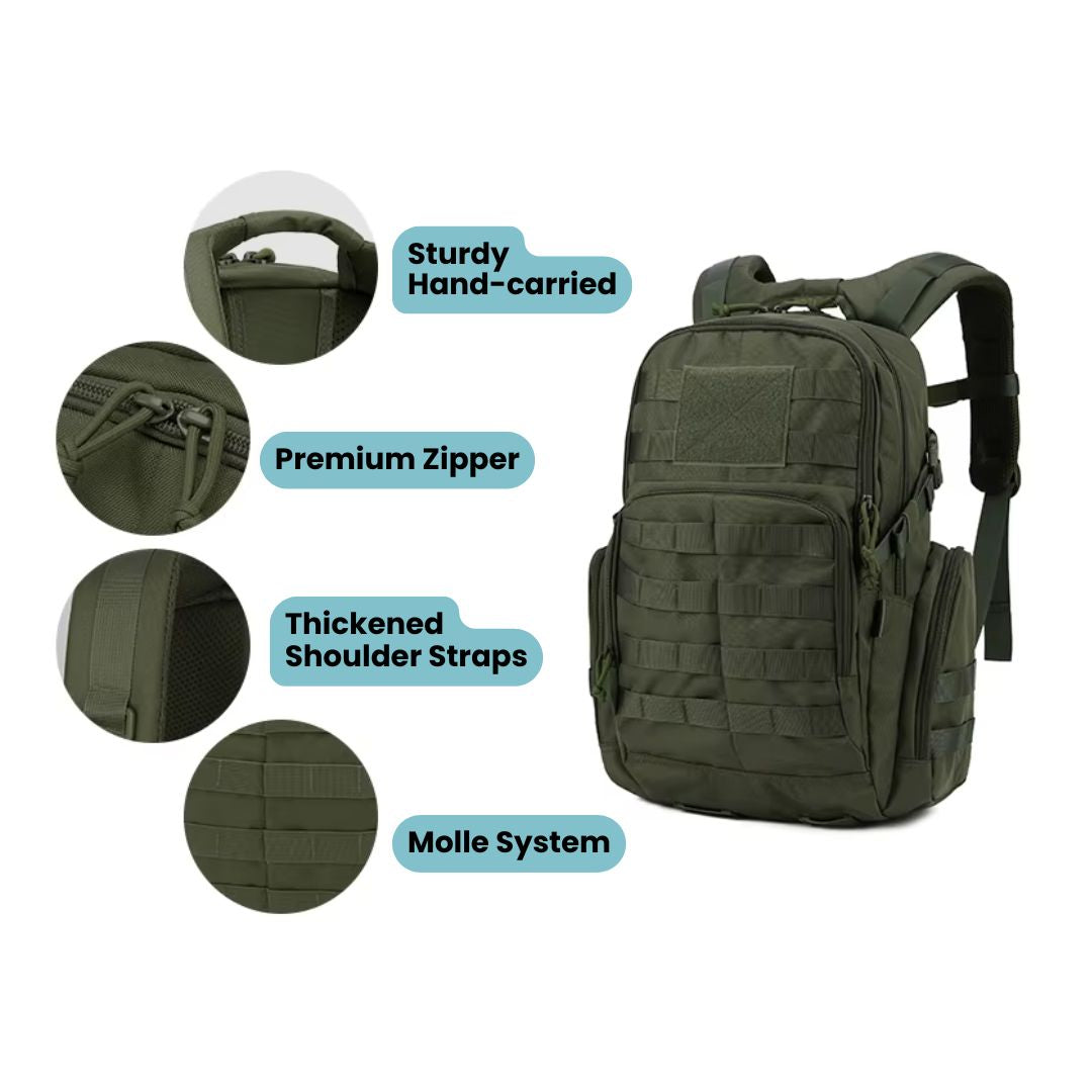 Taktický batoh 25 l - voděodolný 600D - MOLLE a přihrádka na hydratační vak - zelený, černý a khaki