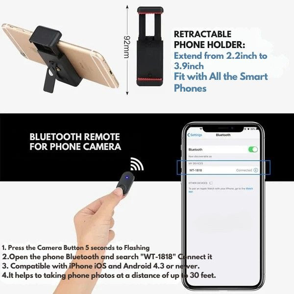Teleskopický stativ na telefon s Bluetooth dálkovým ovládáním – univerzální selfie tyč a stojánek