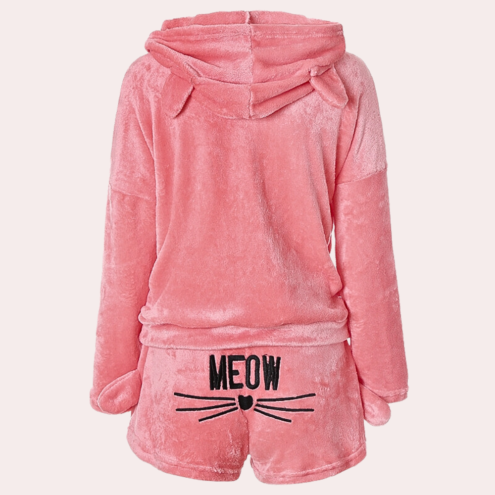 Ultra pohodlný flísový pyžamový set na doma s kočkou
